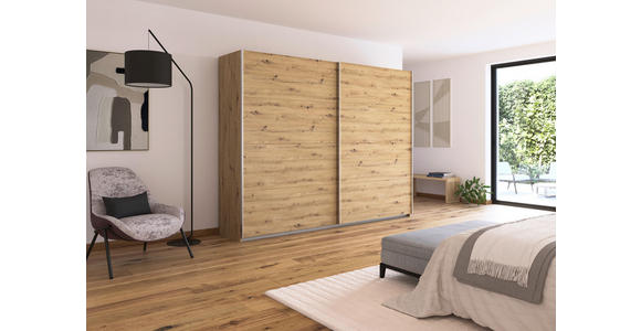SCHWEBETÜRENSCHRANK  in Eiche Artisan  - Alufarben/Eiche Artisan, KONVENTIONELL, Holzwerkstoff/Metall (271/229/62cm) - Xora
