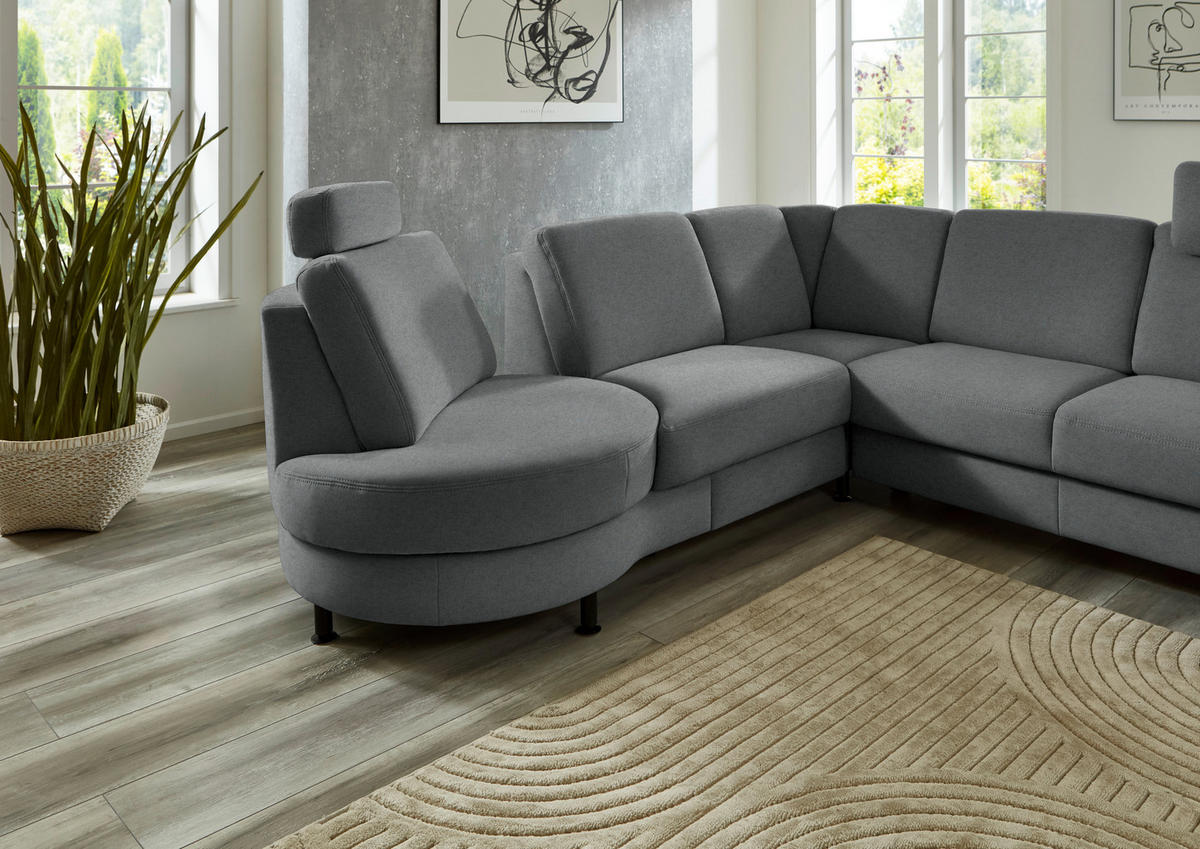 ECKSOFA Flachgewebe Anthrazit  - Anthrazit/Schwarz, Konventionell, Textil/Metall (252/248cm) - Beldomo Comfort
