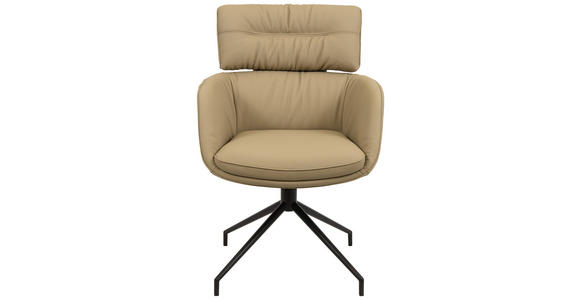 ARMLEHNSTUHL , Wippfunktion, Sitzfläche 360° drehbar, automatische Rückholfunktion , Echtleder  - Taupe/Walnussfarben, Design, Leder/Holz (62/92/66cm) - Dieter Knoll