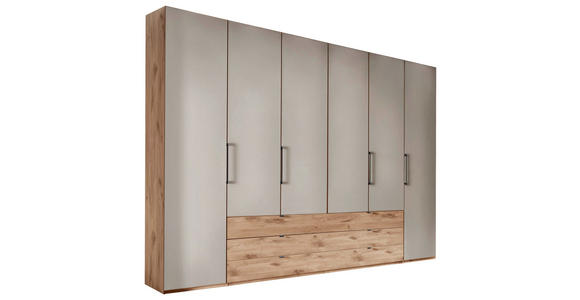 KLEIDERSCHRANK 300/236/58 cm 6-türig Grau, Eichefarben - Schieferfarben/Eichefarben, KONVENTIONELL, Glas/Holzwerkstoff (300/236/58cm) - Novel