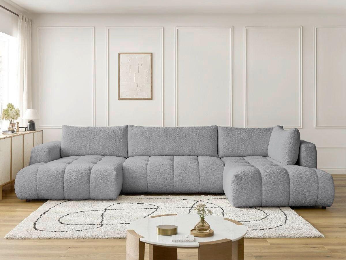 WOHNLANDSCHAFT  FUJI  Dunkelgrau Bouclé  - Dunkelgrau/Schwarz, MODERN, Kunststoff/Textil (160/377/204cm)