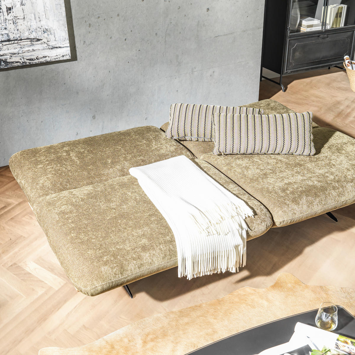 CANAPEA EXTENSIBILĂ textil, lemn verde închis  - verde închis/negru, Design, lemn/metal (204/92/90cm) - Dieter Knoll