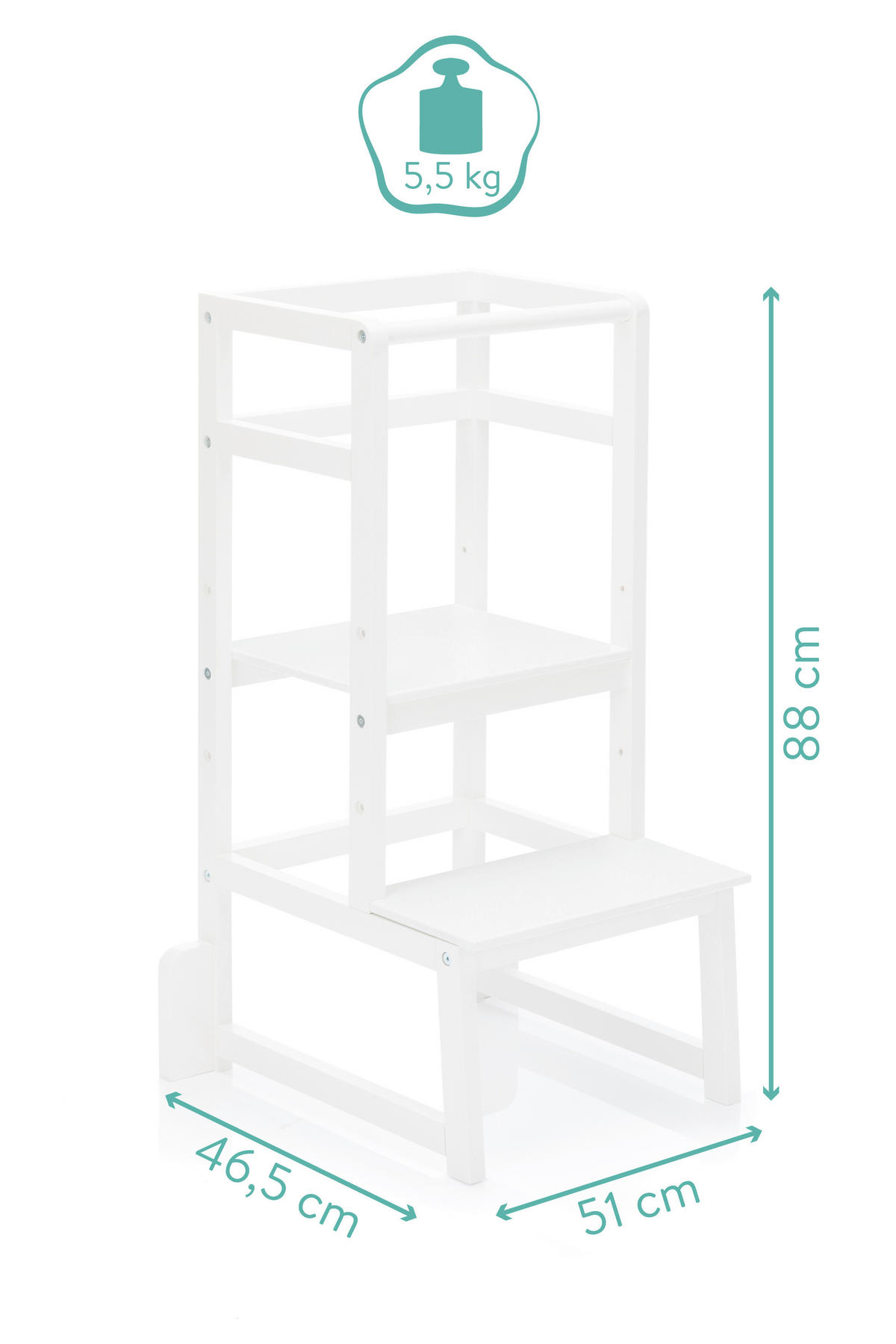 UČIACA VEŽA PRE DETI, buk, biela - biela, Basics, drevo (90/40/46cm) - Fillikid
