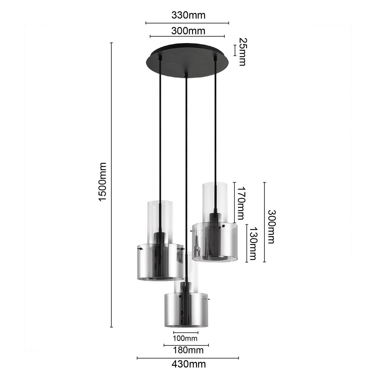 HÄNGELEUCHTE 33/150 cm  - Dunkelgrau, Design, Glas/Metall (33/150cm) - Dieter Knoll