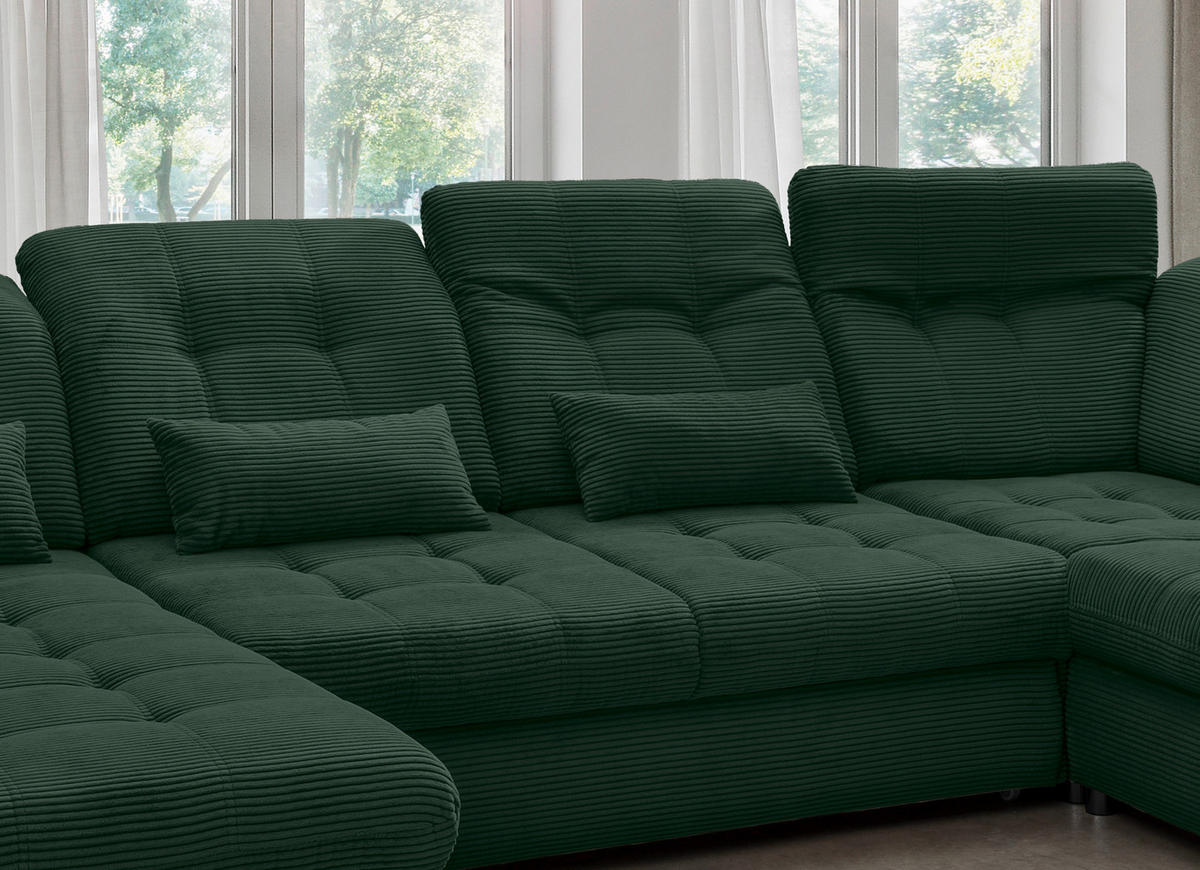 WOHNLANDSCHAFT in Cord Dunkelgrün  - Dunkelgrün/Schwarz, Modern, Textil/Metall (252/387/184cm) - Livetastic