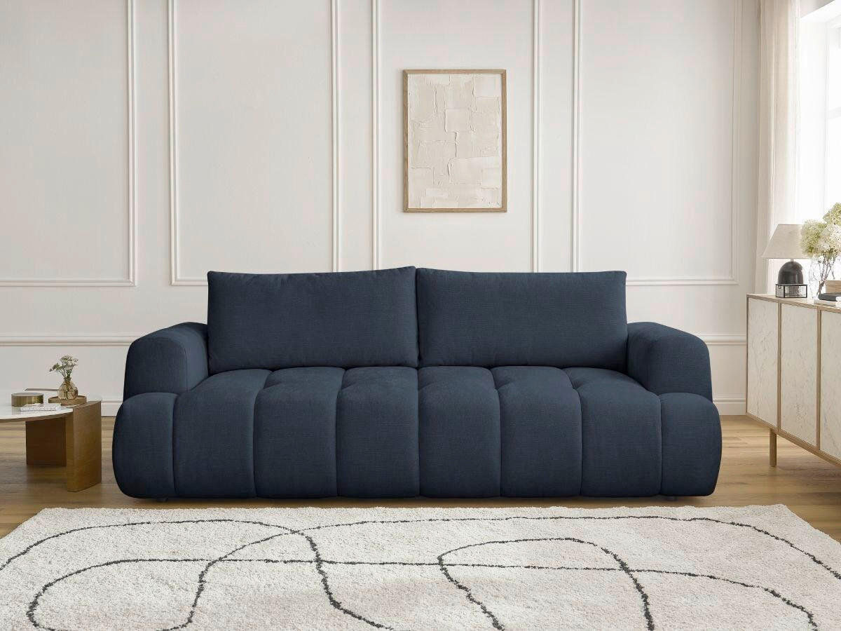 SCHLAFSOFA FUJI Leinenoptik Dunkelblau  inkl.  - Schwarz/Dunkelblau, MODERN, Kunststoff/Textil (251/113/88cm)