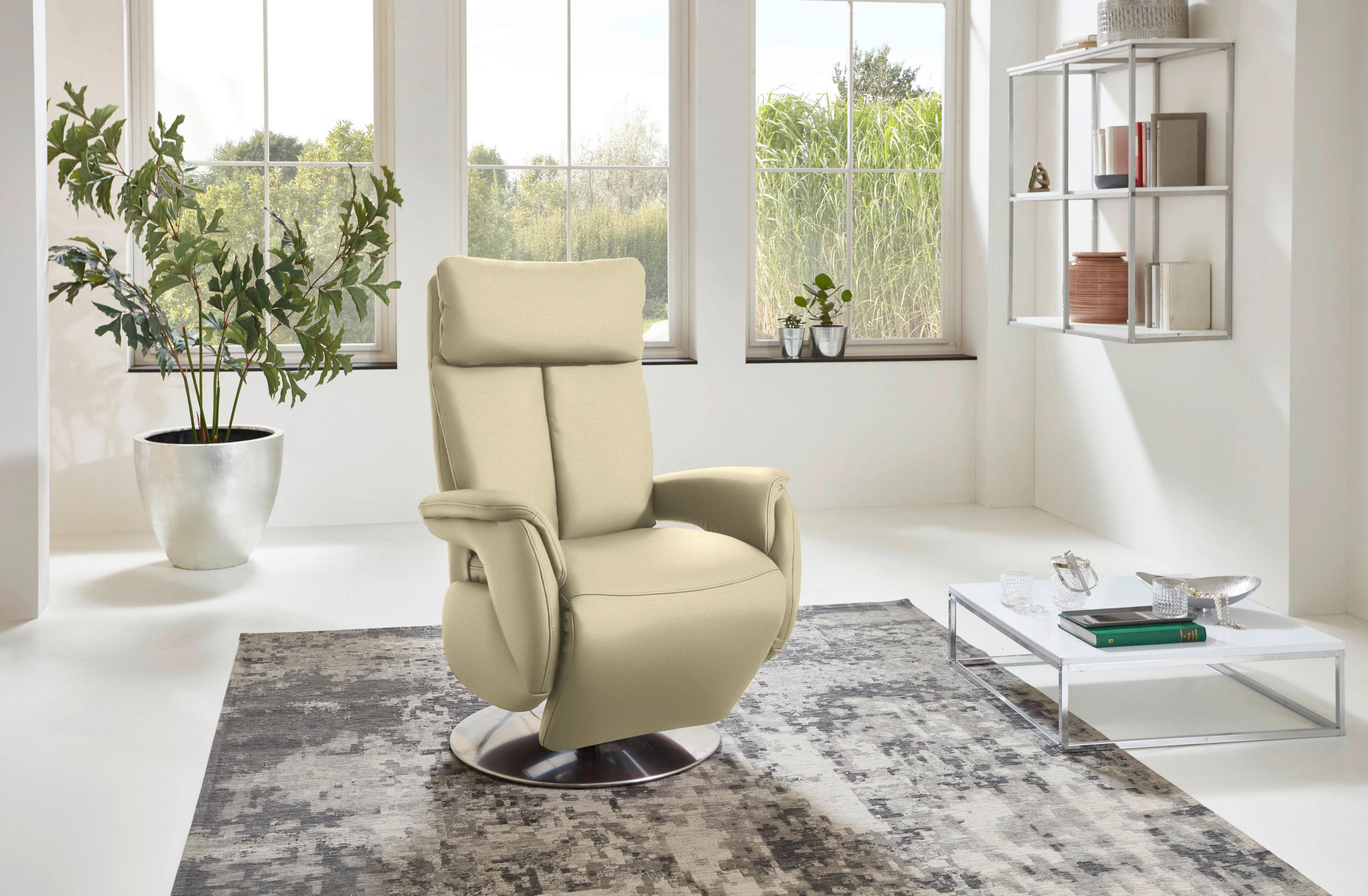 RELAXSESSEL in Leder Creme  - Edelstahlfarben/Creme, Konventionell, Leder/Metall (78/110/81cm) - Cantus