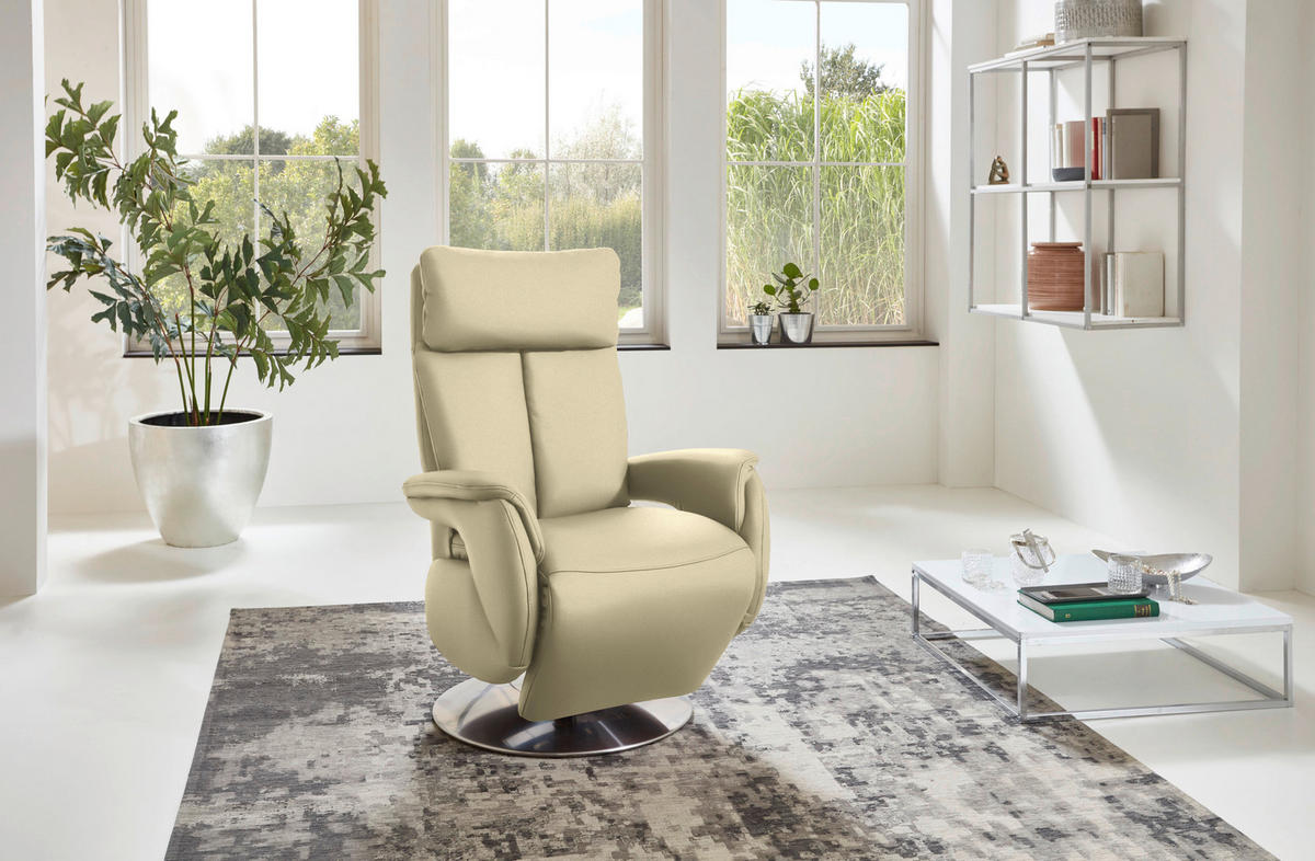 RELAXSESSEL in Leder Creme  - Edelstahlfarben/Creme, KONVENTIONELL, Leder/Metall (78/110/81cm) - Cantus