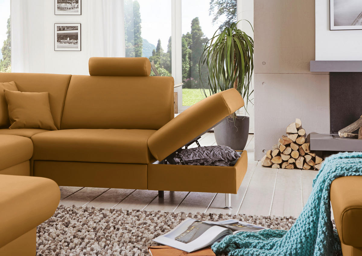 WOHNLANDSCHAFT in Echtleder Gelb  - Gelb/Alufarben, Design, Leder/Metall (165/339/233cm) - Beldomo Premium