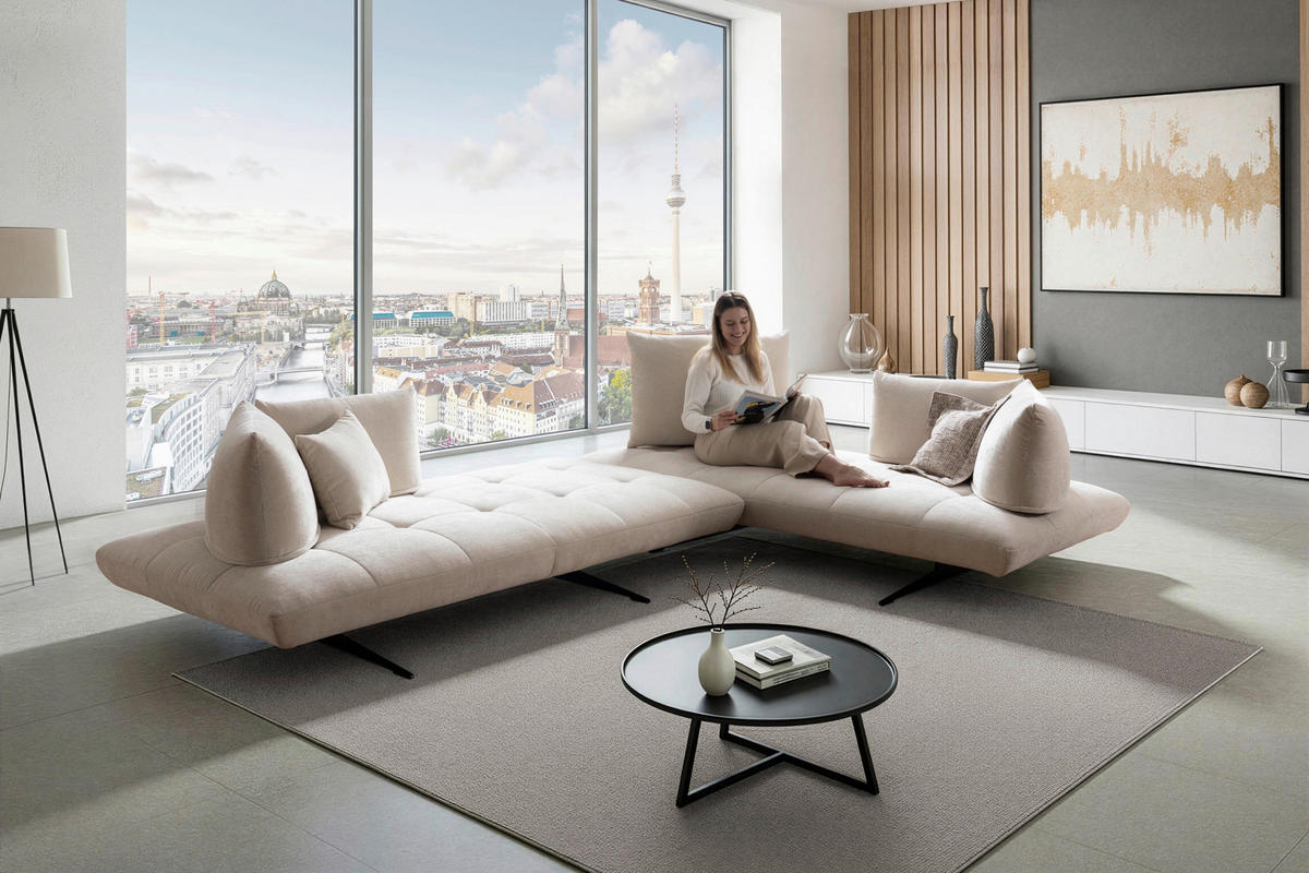 ECKSOFA Sofaschmiede in Mikrofaser Creme  345/230 cm  - Creme/Schwarz, Design, Textil (345/230cm) - Moderano