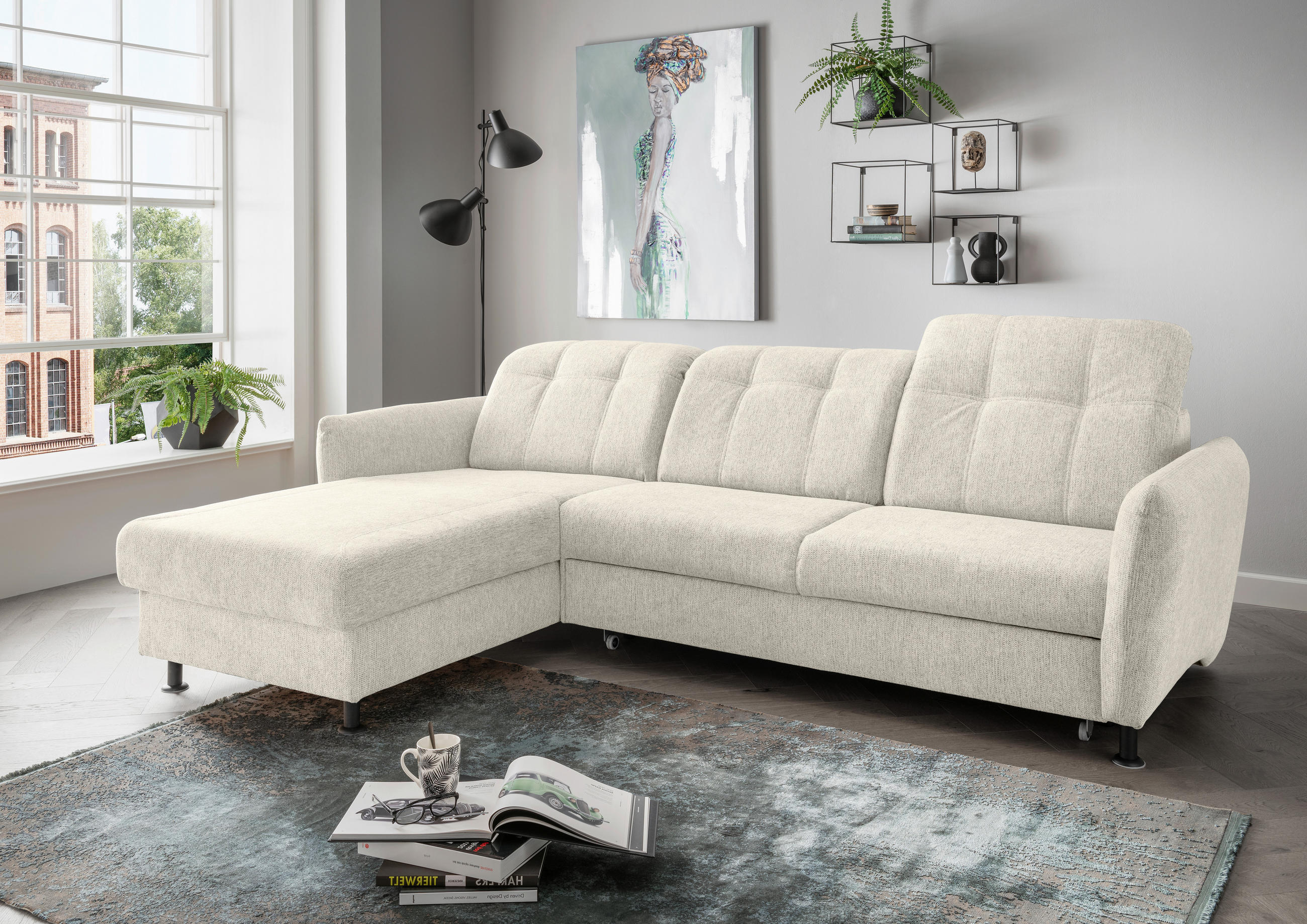 ECKSOFA Beige Chenille  - Beige/Schwarz, MODERN, Textil/Metall (184/267cm) - Livetastic