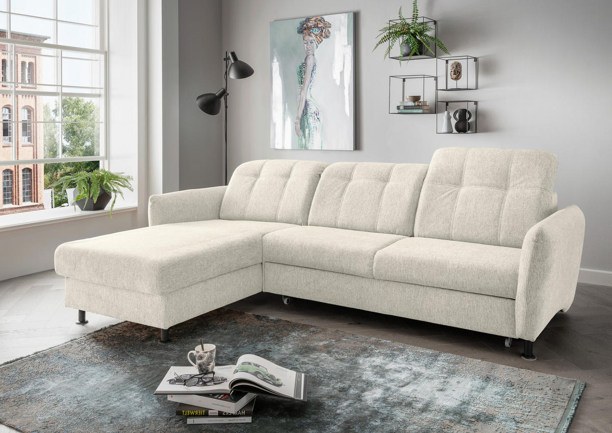 ECKSOFA in Chenille Beige  - Beige/Schwarz, Modern, Textil/Metall (184/267cm) - Livetastic