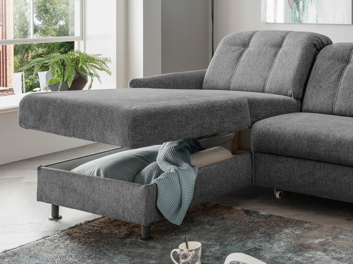 ECKSOFA in Chenille Anthrazit  - Anthrazit/Schwarz, Modern, Textil/Metall (184/267cm) - Livetastic
