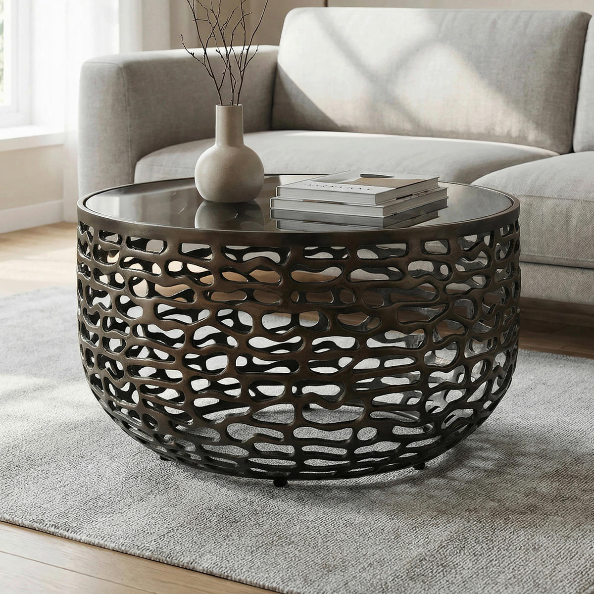 COUCHTISCH in Metall 60/60/35 cm  - Schwarz, Design, Glas/Metall (60/60/35cm) - MID.YOU