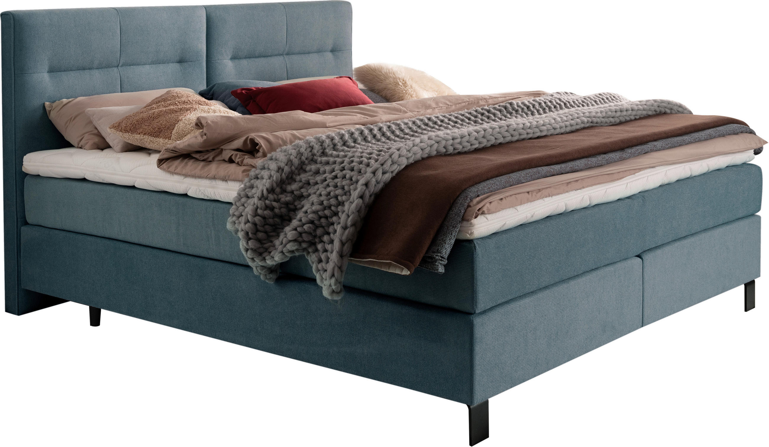 BOXSPRINGBETT 180/220 cm  in Graublau  - Graublau/Schwarz, KONVENTIONELL, Textil/Metall (180/220cm) - Esposa
