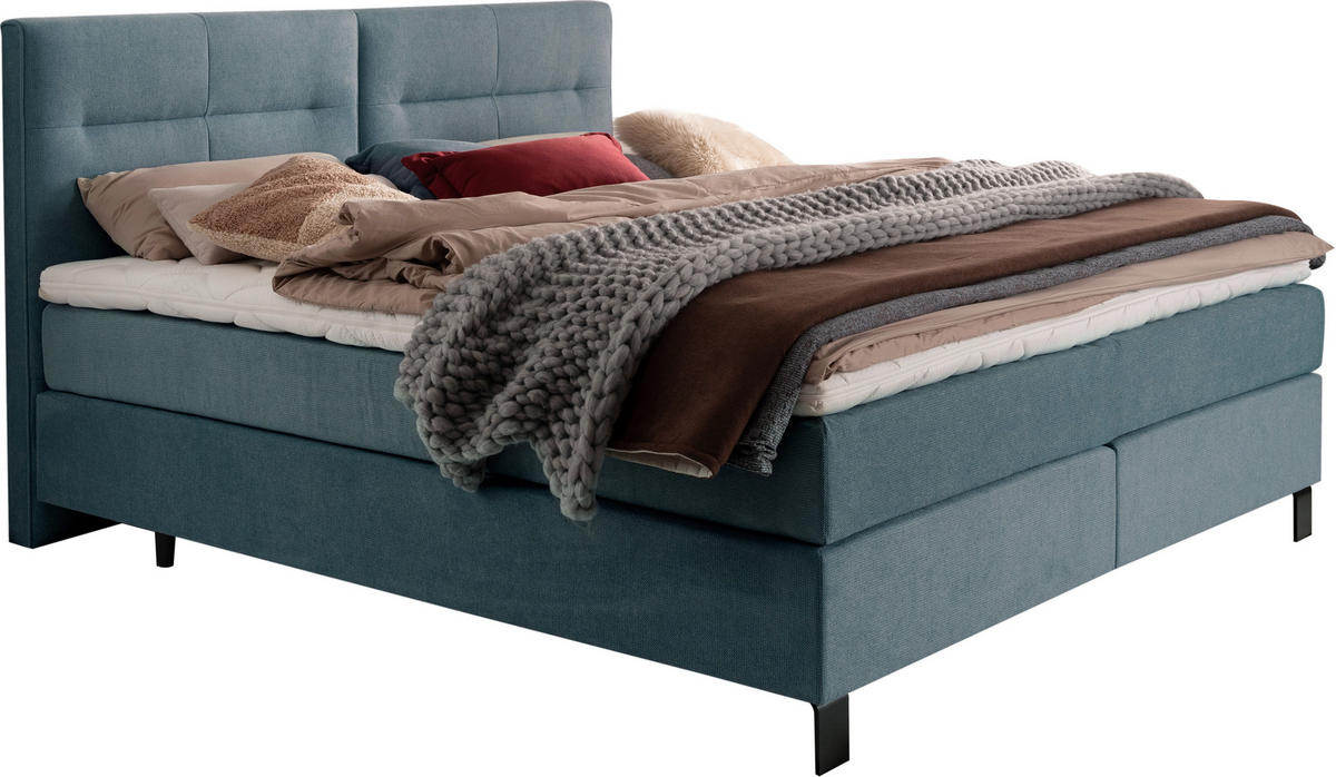 BOXSPRINGBETT 180/220 cm  in Graublau  - Graublau/Schwarz, KONVENTIONELL, Textil/Metall (180/220cm) - Esposa