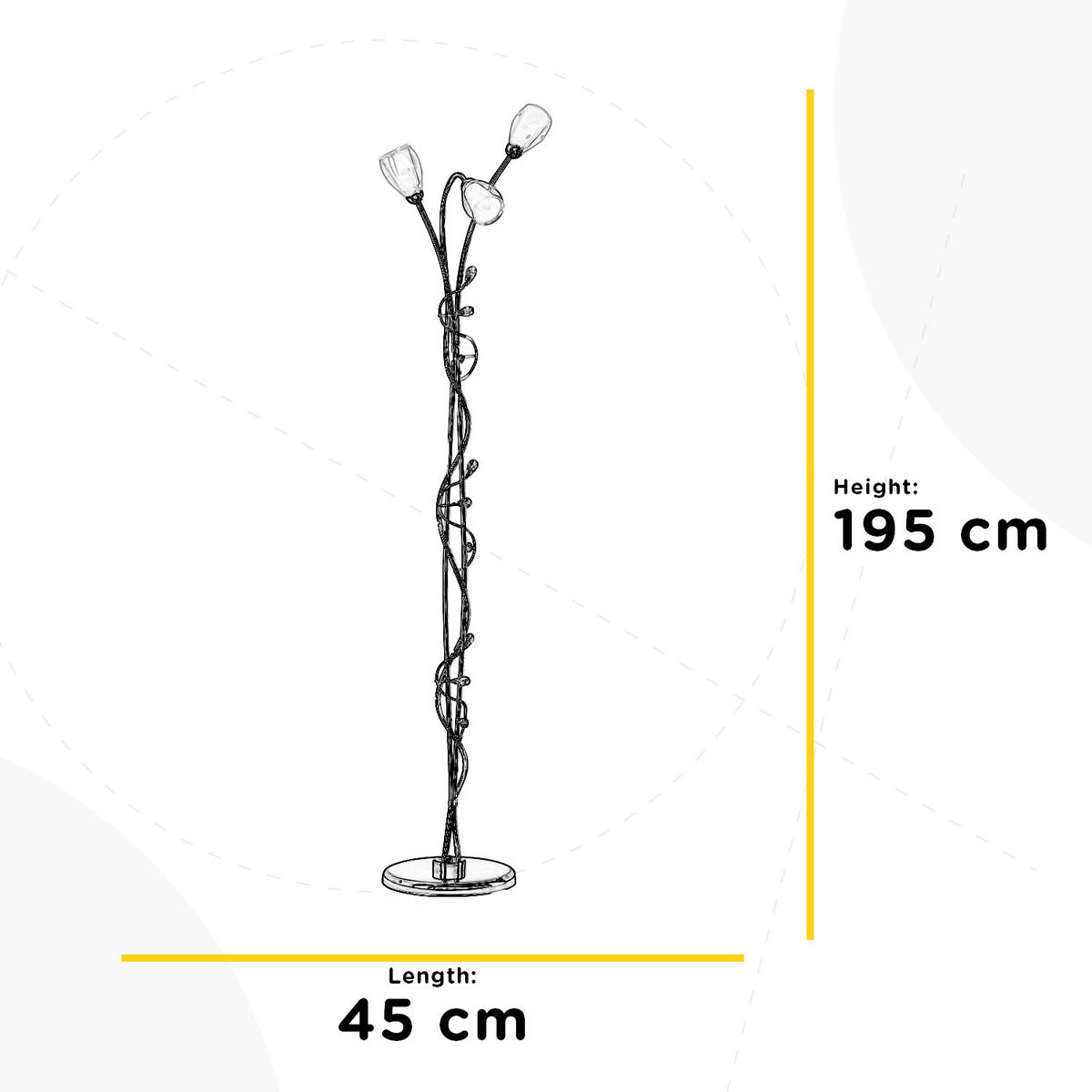 STEHLEUCHTE 45/45/195 cm    - Chromfarben/Schwarz, Design, Kunststoff/Metall (45/45/195cm)