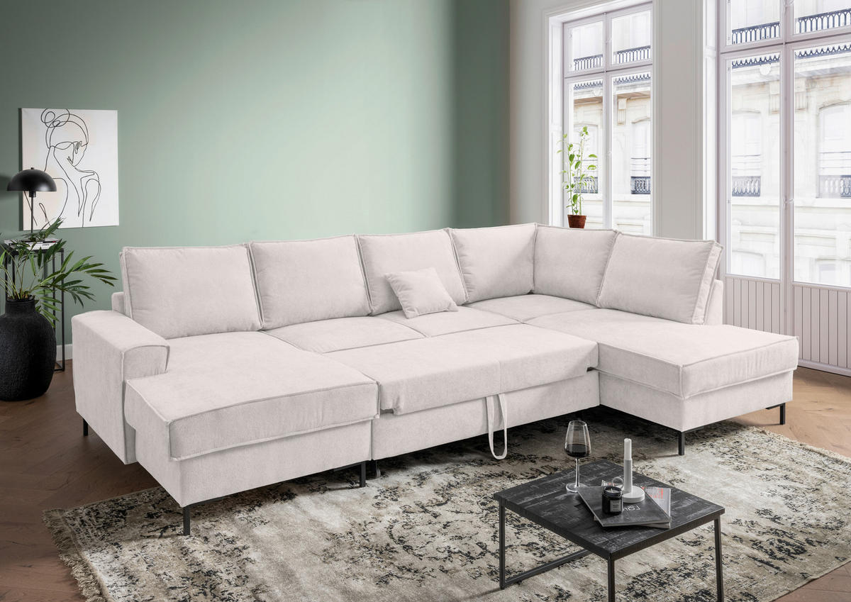 SJEDEĆA GARNITURA tekstil  bež   - bež/crna, Moderno, tekstil/metal (150/309/198cm) - MID.YOU