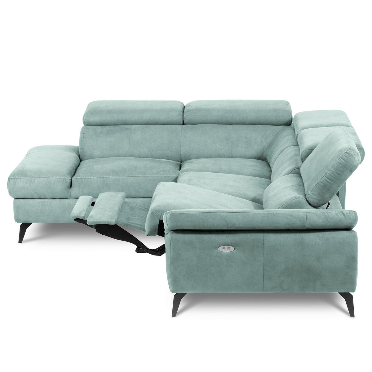 ECKSOFA SONO in Lederlook Hellblau Armteilverstellung, Kopfteilverstellung  210/265 cm  - Schwarz/Hellblau, Design, Textil/Metall (210/265cm) - Livetastic