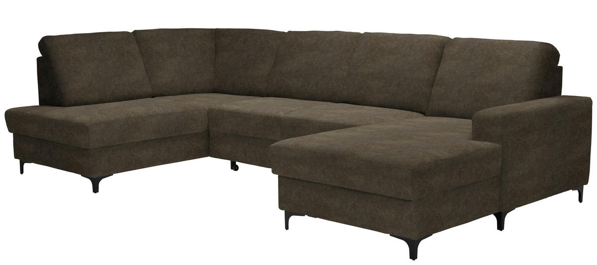 WOHNLANDSCHAFT in Flachgewebe Graubraun  - Graubraun/Schwarz, Konventionell, Textil/Metall (185/317/167cm) - Stylife