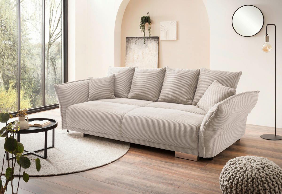 BIGSOFA in Cord Beige  - Chromfarben/Beige, Modern, Kunststoff/Textil (242/71/90/131cm) - Livetastic