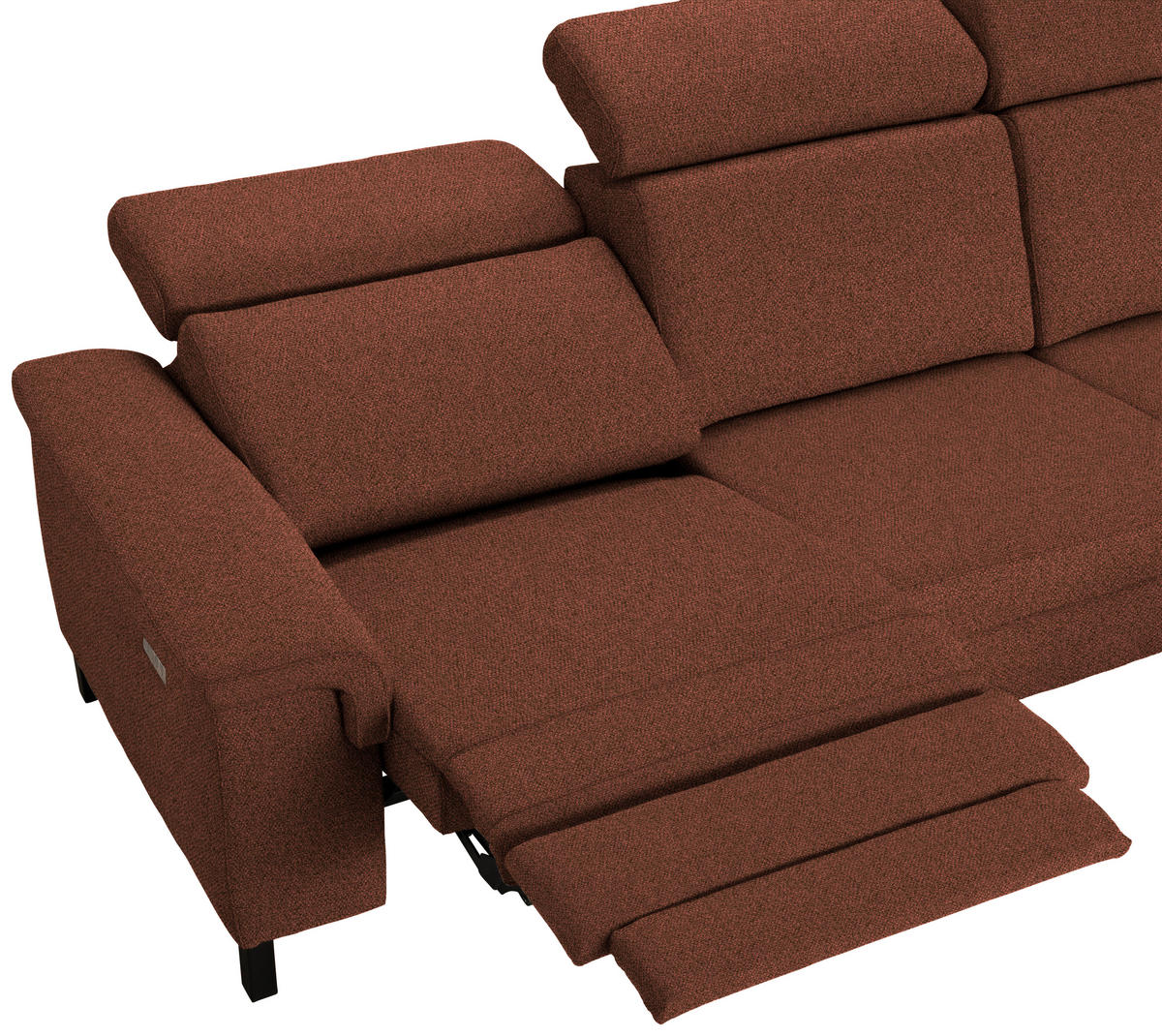 ECKSOFA Rostfarben Flachgewebe Rücken echt, Kopfteilverstellung  - Rostfarben/Schwarz, KONVENTIONELL, Textil/Metall (304/182cm) - Pure Home Comfort