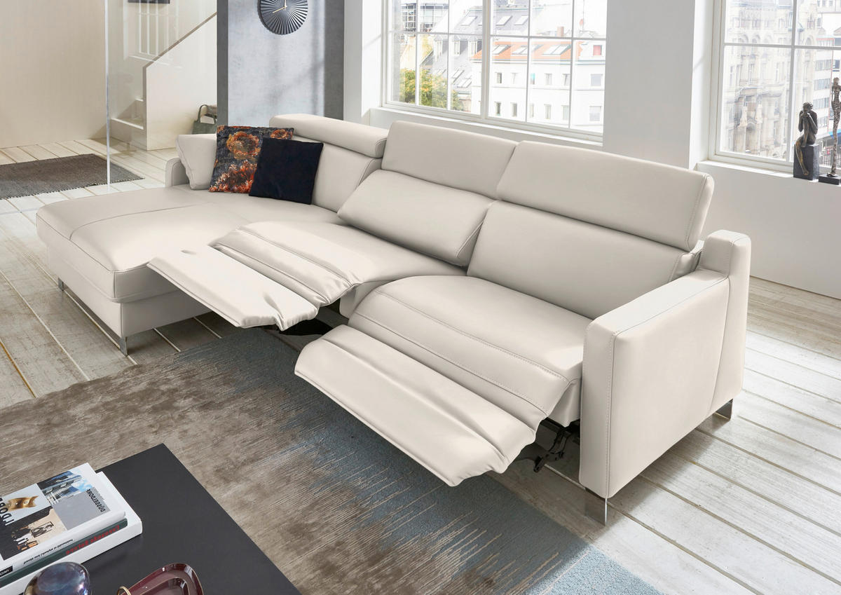 ECKSOFA Echtleder Beige  - Chromfarben/Beige, Design, Leder/Metall (176/291cm) - Valdera