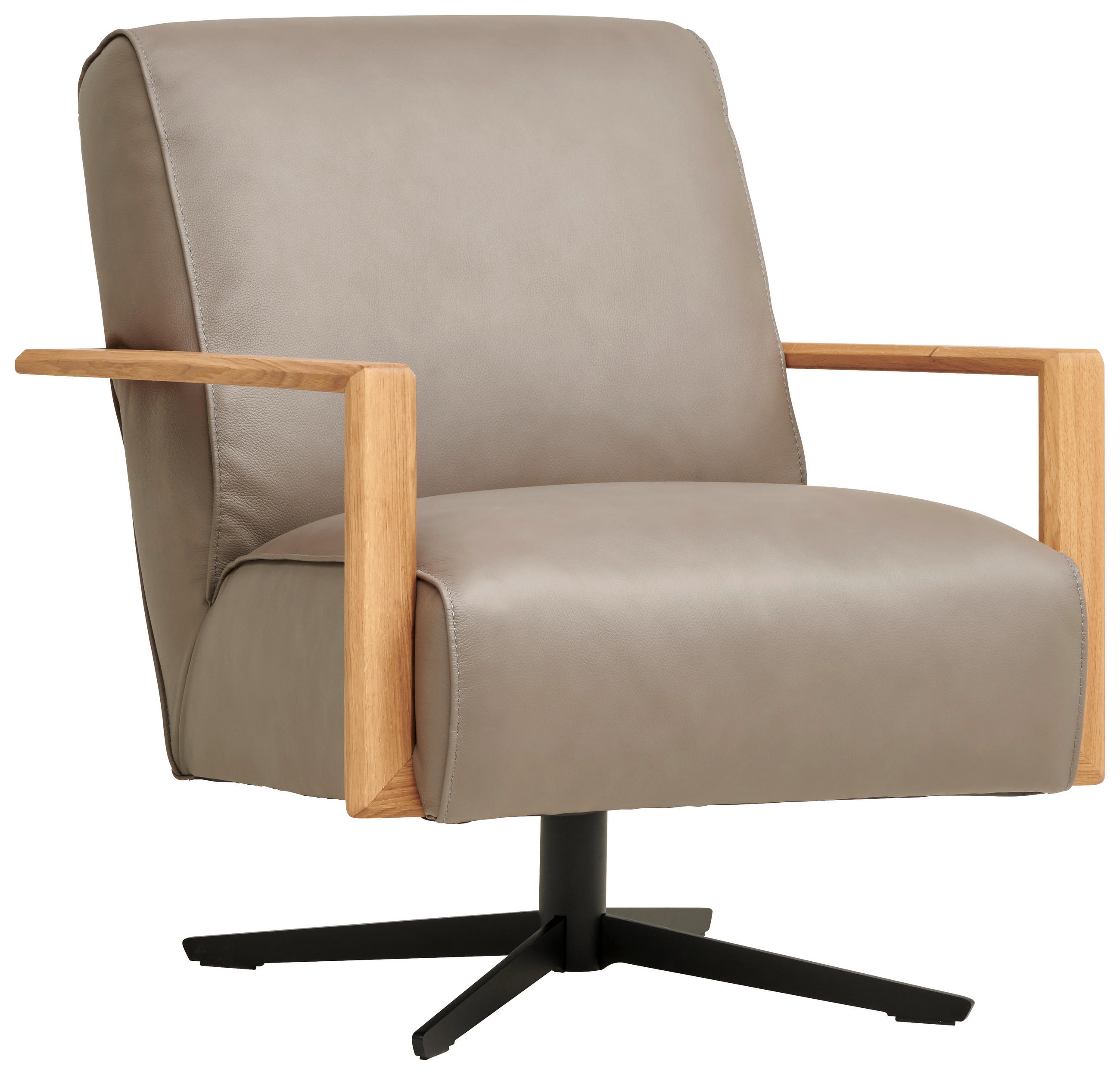 SESSEL in Echtleder Taupe  - Taupe/Wildeiche, Design, Leder/Holz (72/82/86cm) - Koinor