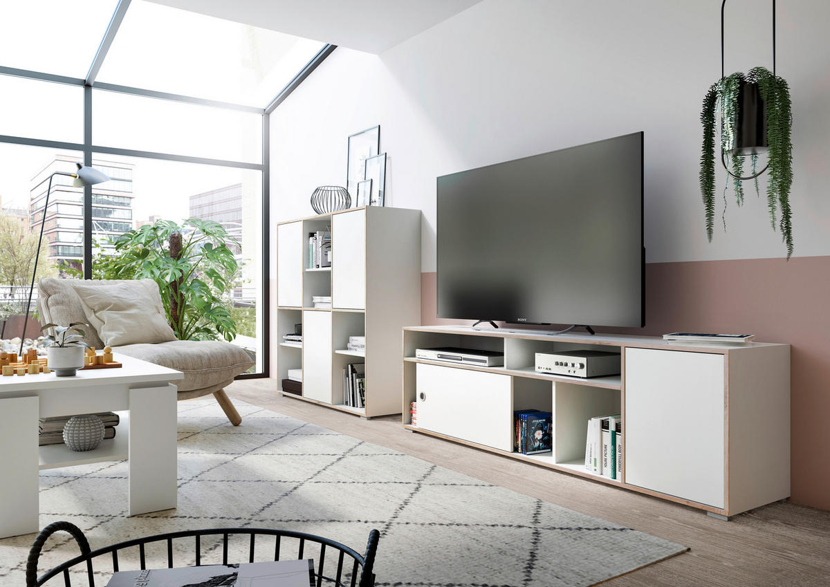 Comodă Joasă 181/55/40 cm  - argintiu/alb, Konventionell, plastic/material pe bază de lemn (181/55/40cm) - MID.YOU