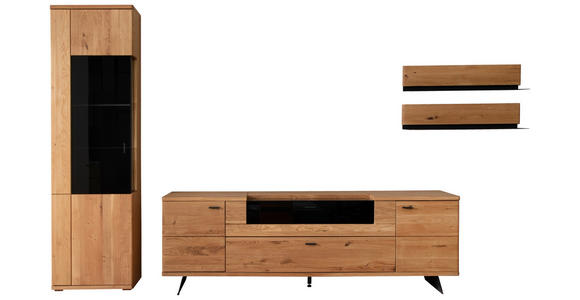 WOHNWAND 3-teilig  in Wildeiche  340/209/50 cm  - Wildeiche/Anthrazit, Natur, Glas/Holz (340/209/50cm) - Linea Natura