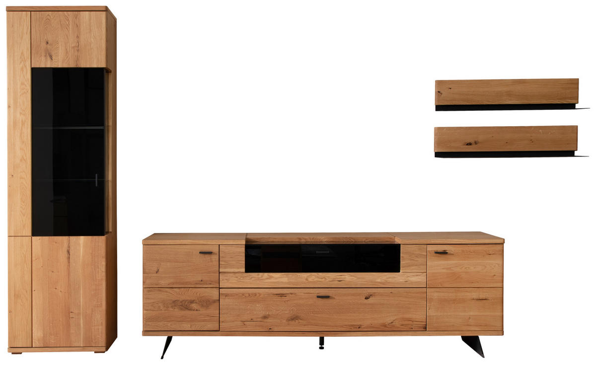 WOHNWAND 3-teilig  in Wildeiche 340/209/50 cm  - Wildeiche/Anthrazit, Natur, Glas/Holz (340/209/50cm) - Linea Natura