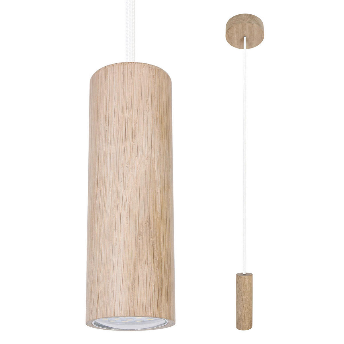 HÄNGELEUCHTE Madera - Eiche 10/90-140 cm   - Eichefarben/Weiß, Natur, Holz (10/90-140cm)