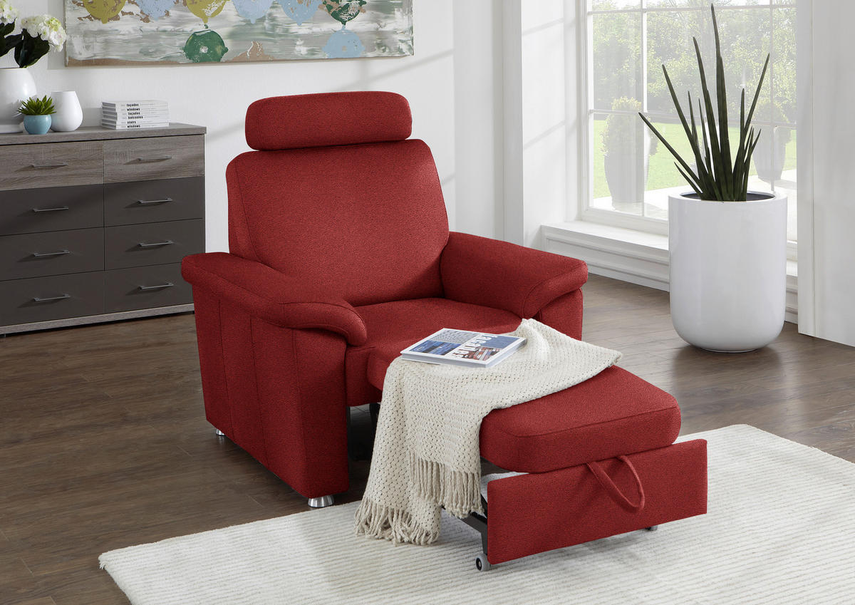 FERNSEHSESSEL in Webstoff Rot  - Silberfarben/Rot, Konventionell, Textil/Metall (102/91/91-159cm) - Beldomo System
