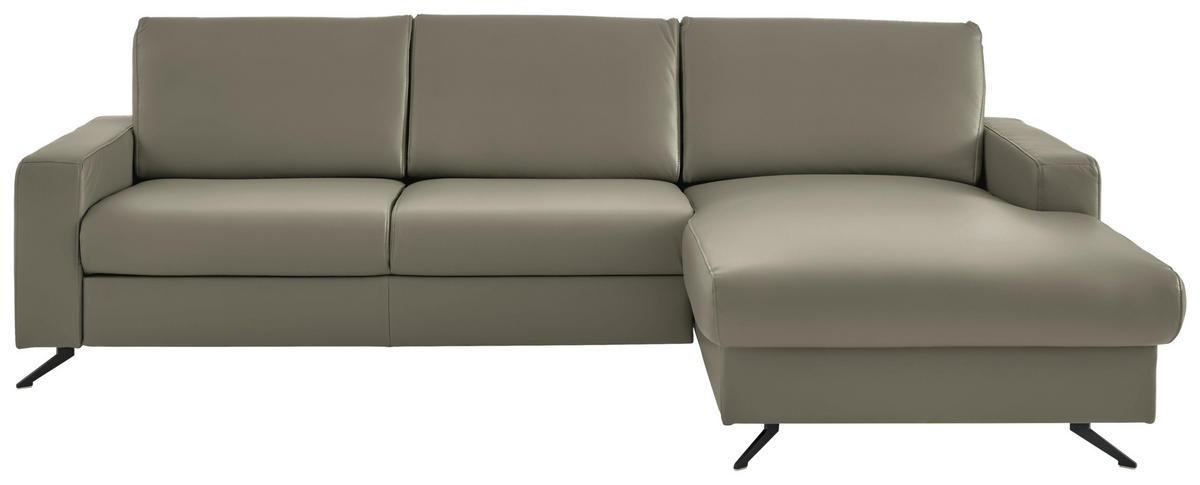 ECKSOFA in Echtleder Hellgrau  - Hellgrau/Schwarz, Design, Leder/Metall (267/165cm) - Lomoco