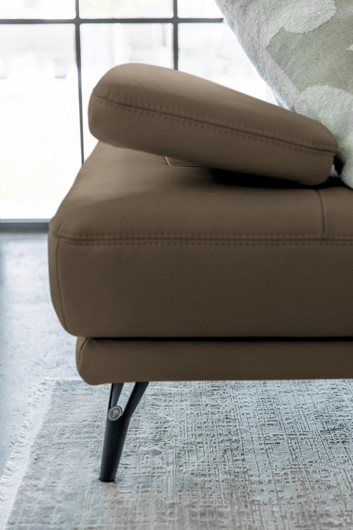 ECKSOFA Echtleder Graubraun  - Graubraun/Schwarz, Konventionell, Leder/Metall (180/301cm) - Joop!