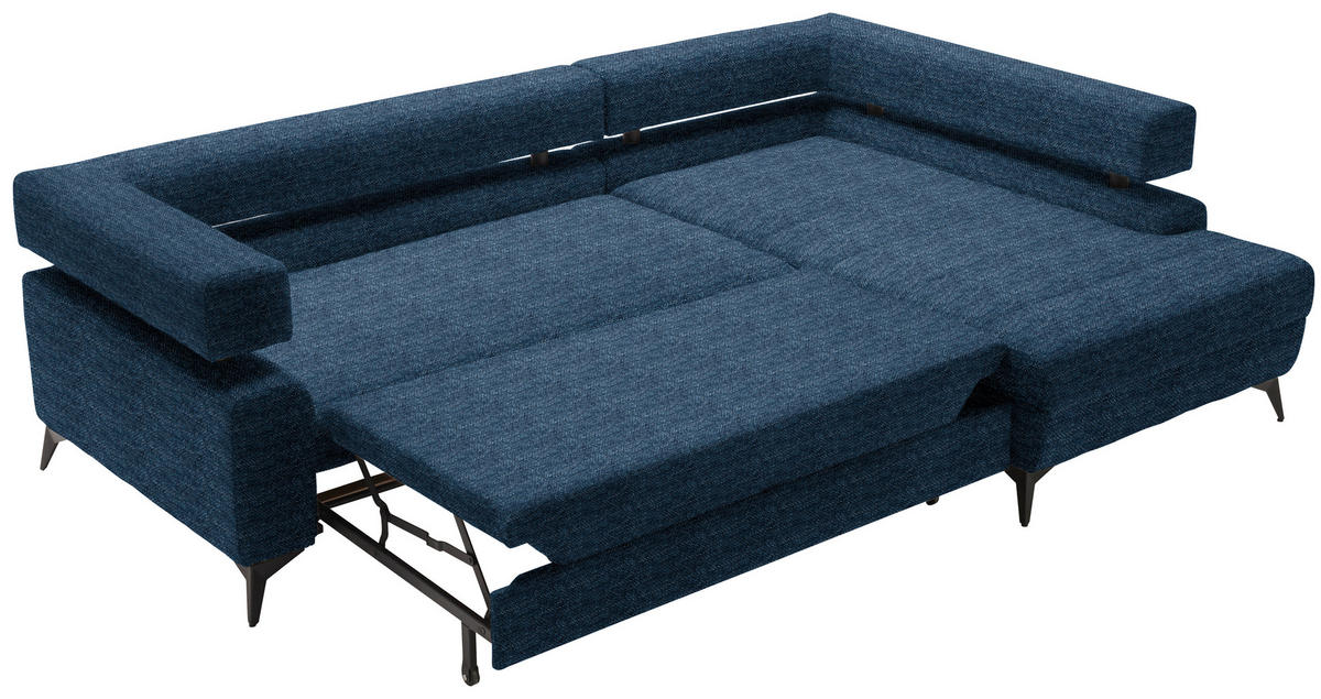 ECKSOFA in Chenille Dunkelblau  - Schwarz/Dunkelblau, Konventionell, Textil/Metall (265/184cm) - Hom`in