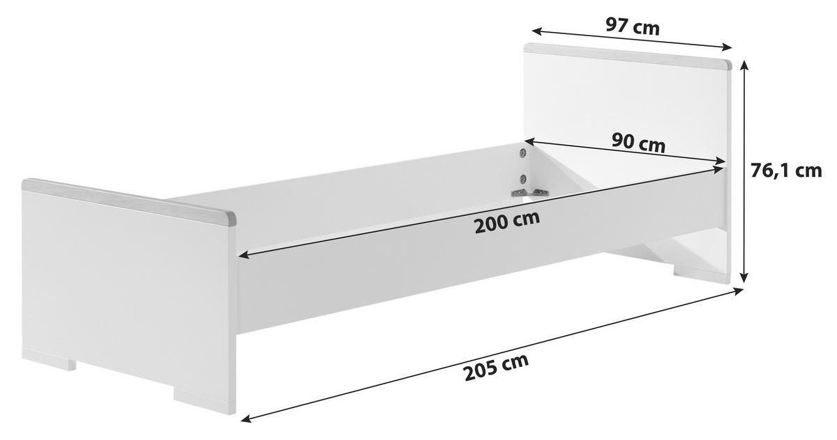 BETT 90/200 cm  in Weiß  - Weiß, MODERN (90/200cm) - MID.YOU