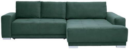 ECKSOFA inkl. Funktionen in Flachgewebe Dunkelgrün  - Dunkelgrün/Silberfarben, Design, Holz/Textil (293/195cm) - Cantus