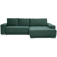 ECKSOFA inkl. Funktionen in Flachgewebe Dunkelgrün  - Dunkelgrün/Silberfarben, Design, Holz/Textil (293/195cm) - Cantus
