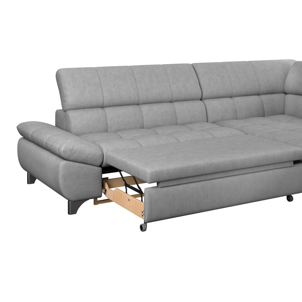 ECKSOFA Hellgrau Chenille  - Chromfarben/Hellgrau, KONVENTIONELL, Textil/Metall (312/234cm) - Livetastic