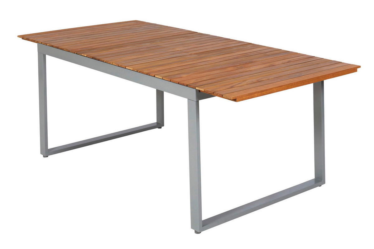 GARTENTISCHGRUPPE beschichtet AkazieHartholz Aluminium  - Silberfarben/Naturfarben, KONVENTIONELL, Holz/Textil - Gardenson