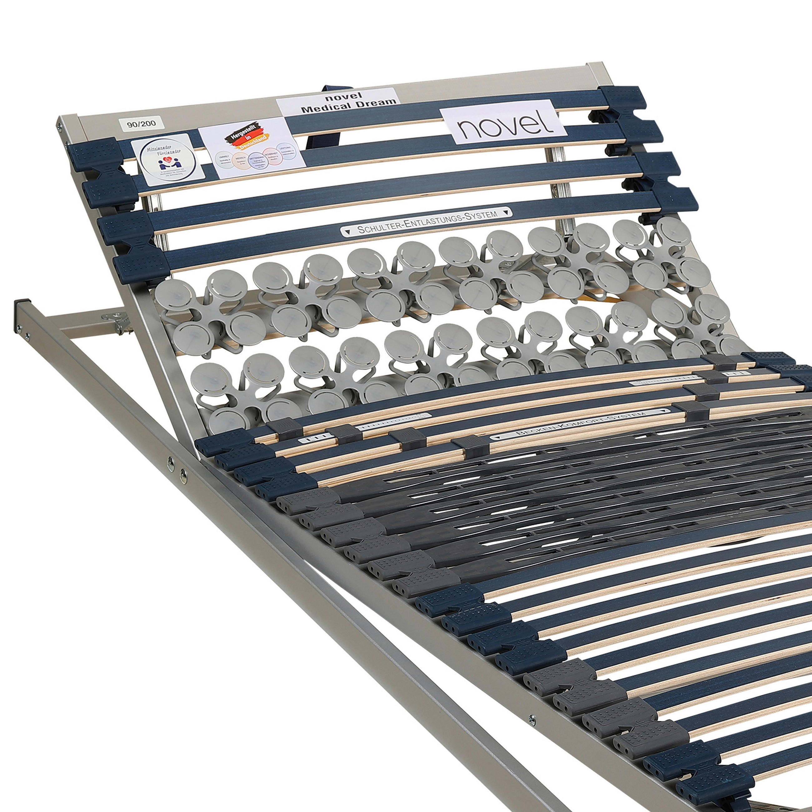 LATTENROST 90/200 cm Kopfteil, Fußteil verstellbar, Birke, Buche  - Blau/Wengefarben, Basics, Holz/Kunststoff (90/200cm) - Novel