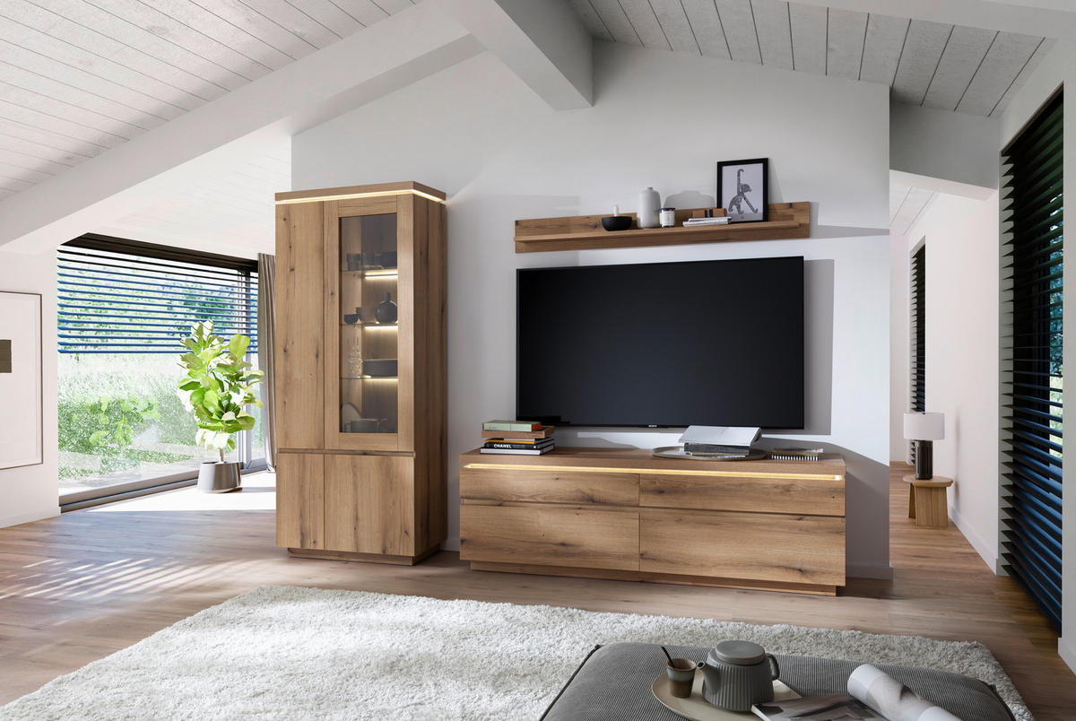 WOHNWAND 3-teilig  Eichefarben 278/197/40 cm  - Eichefarben, Design, Glas/Holzwerkstoff (278/197/40cm) - Livetastic