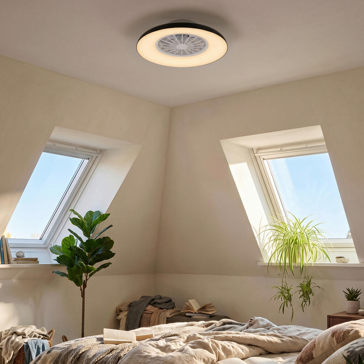 Deckenleuchte mit Ventilator 60/19 cm  - Schwarz/Weiß, Design, Kunststoff (60/19cm) - Briloner