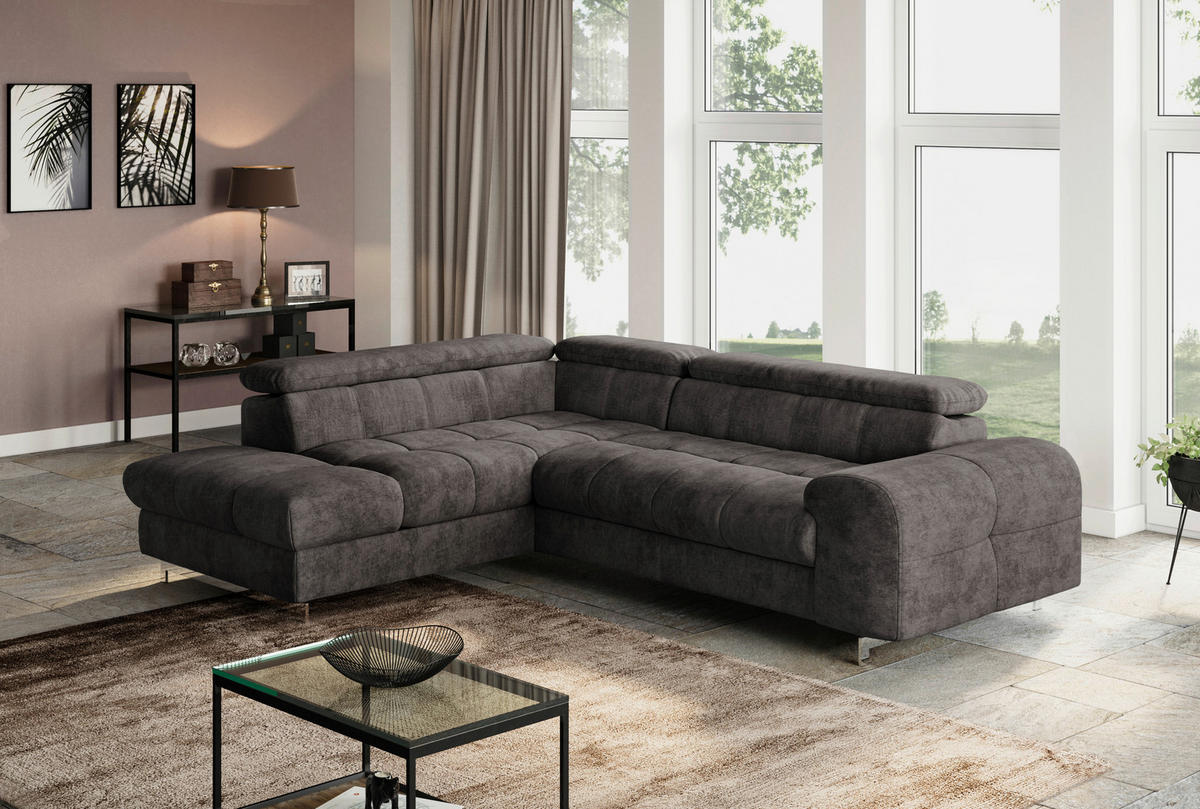 ECKSOFA Dunkelbraun Mikrofaser  - Chromfarben/Dunkelbraun, KONVENTIONELL, Textil/Metall (206/257cm) - Livetastic