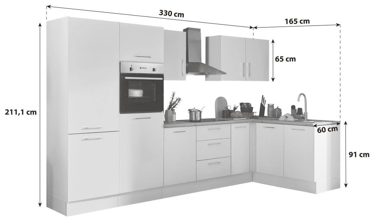 ECKKÜCHE 330/165 cm  in Schwarz, Eiche Artisan  - Schwarz/Eiche Artisan, Basics, Holzwerkstoff/Metall (330/165cm) - MID.YOU
