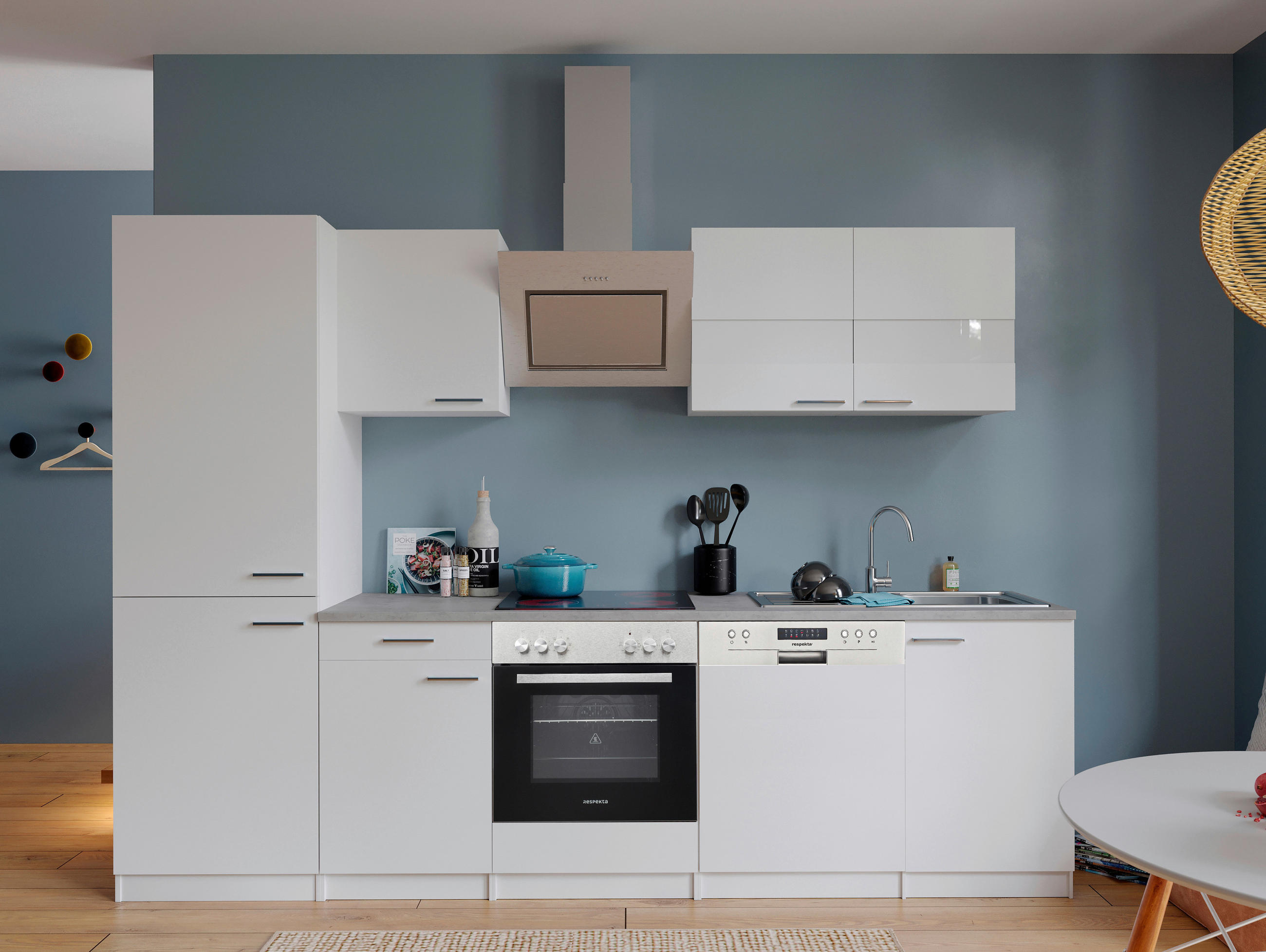 KÜCHENBLOCK 280 cm   in Weiß  - Edelstahlfarben/Graphitfarben, Basics, Holzwerkstoff/Metall (280cm) - Respekta