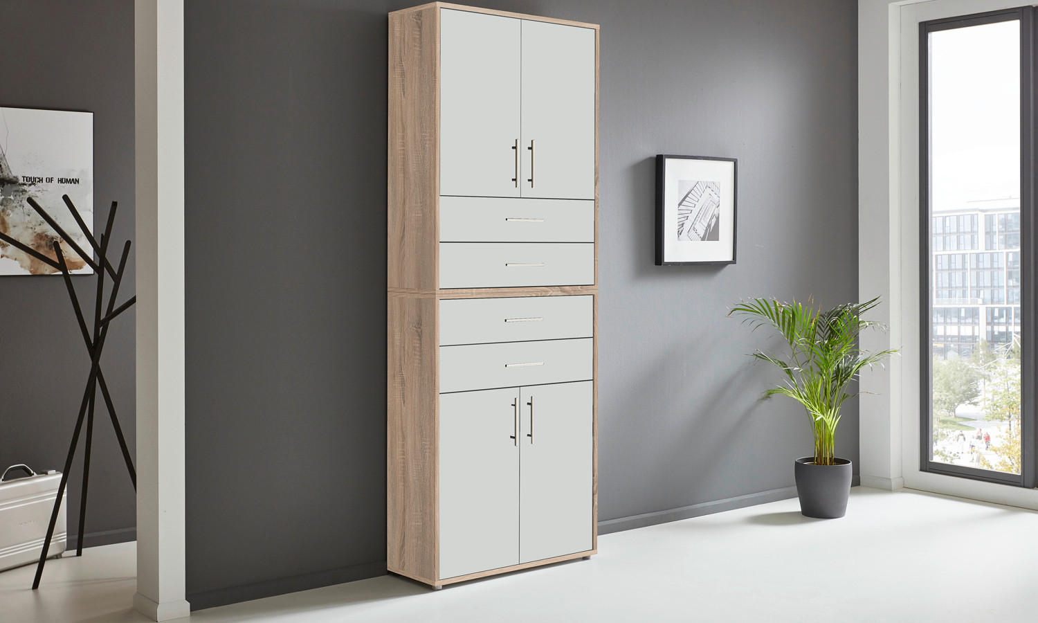 AKTENSCHRANK Weiß, Eichefarben  - Eichefarben/Weiß, MODERN, Holzwerkstoff (84,4/227,2/33cm) - MID.YOU