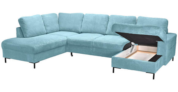 WOHNLANDSCHAFT Türkis Cord  - Türkis/Schwarz, KONVENTIONELL, Textil/Metall (197/303/148cm) - Carryhome