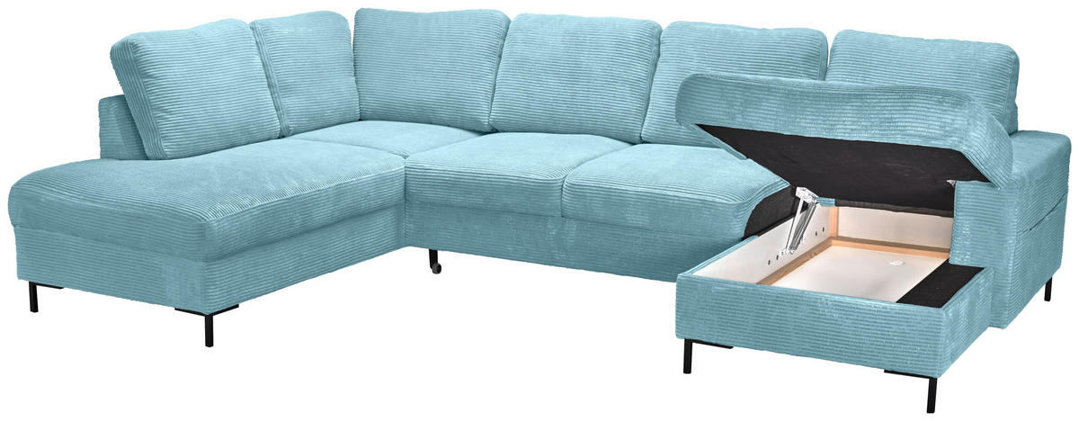 WOHNLANDSCHAFT Türkis Cord  - Türkis/Schwarz, KONVENTIONELL, Textil/Metall (197/303/148cm) - Carryhome
